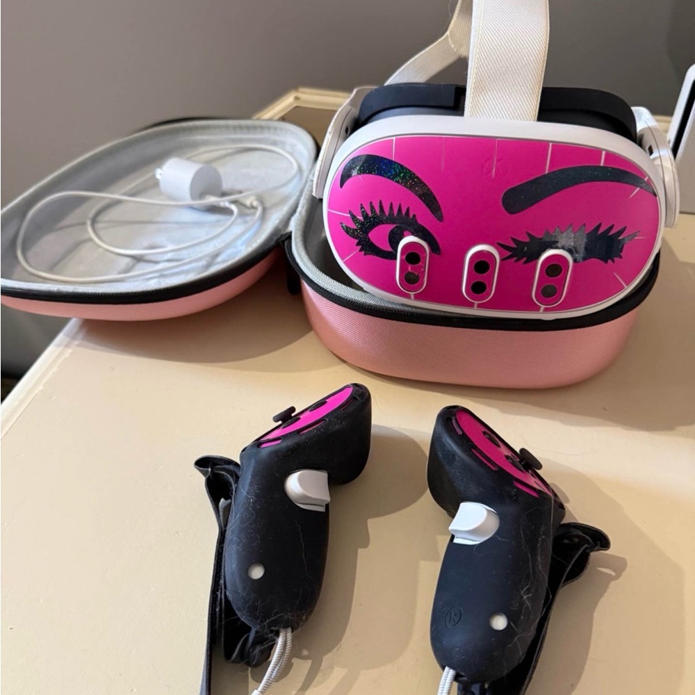 Stylish Pink VR Headset with Controllers